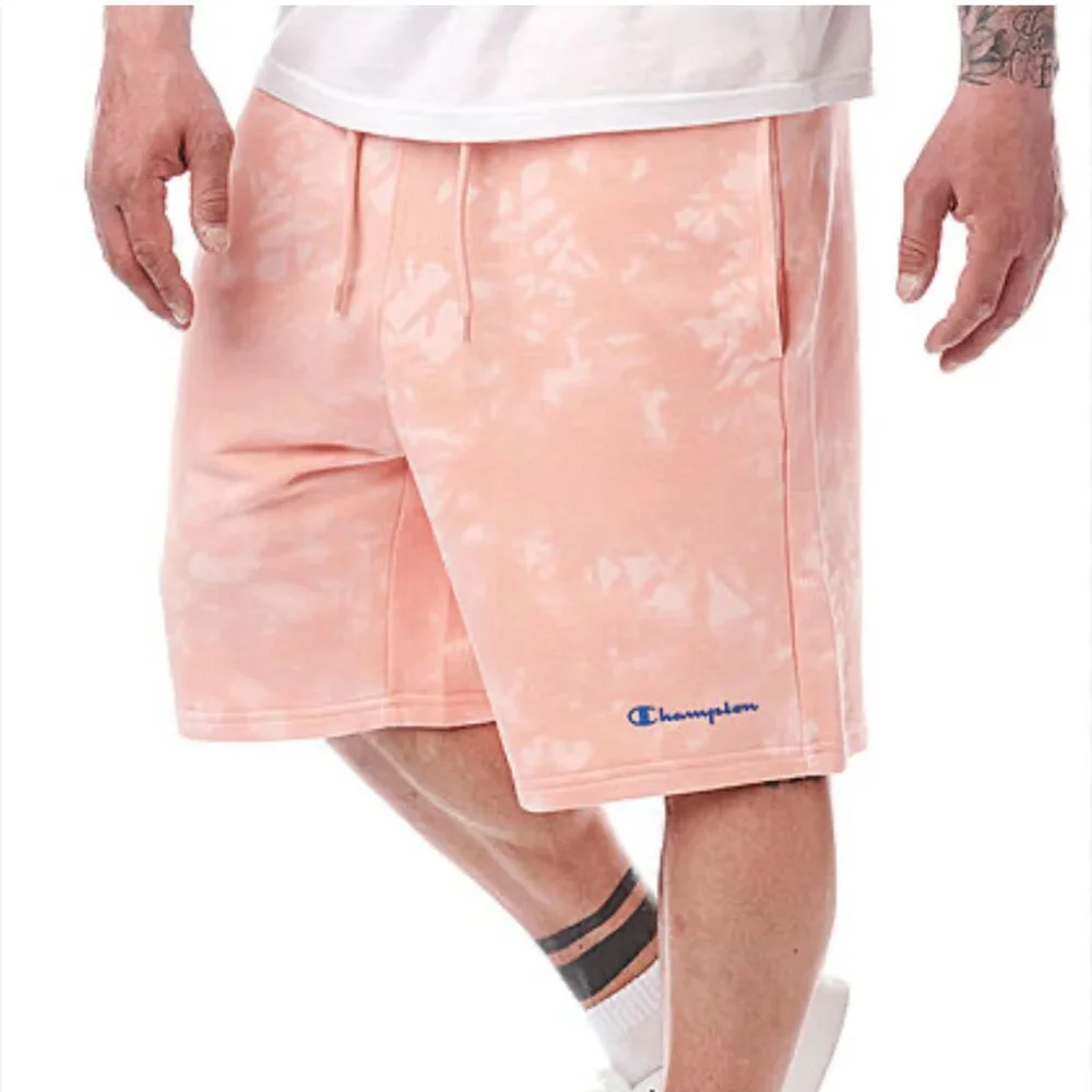 Champions men's pink/orange french terry elastic/drawstring waist shorts size me